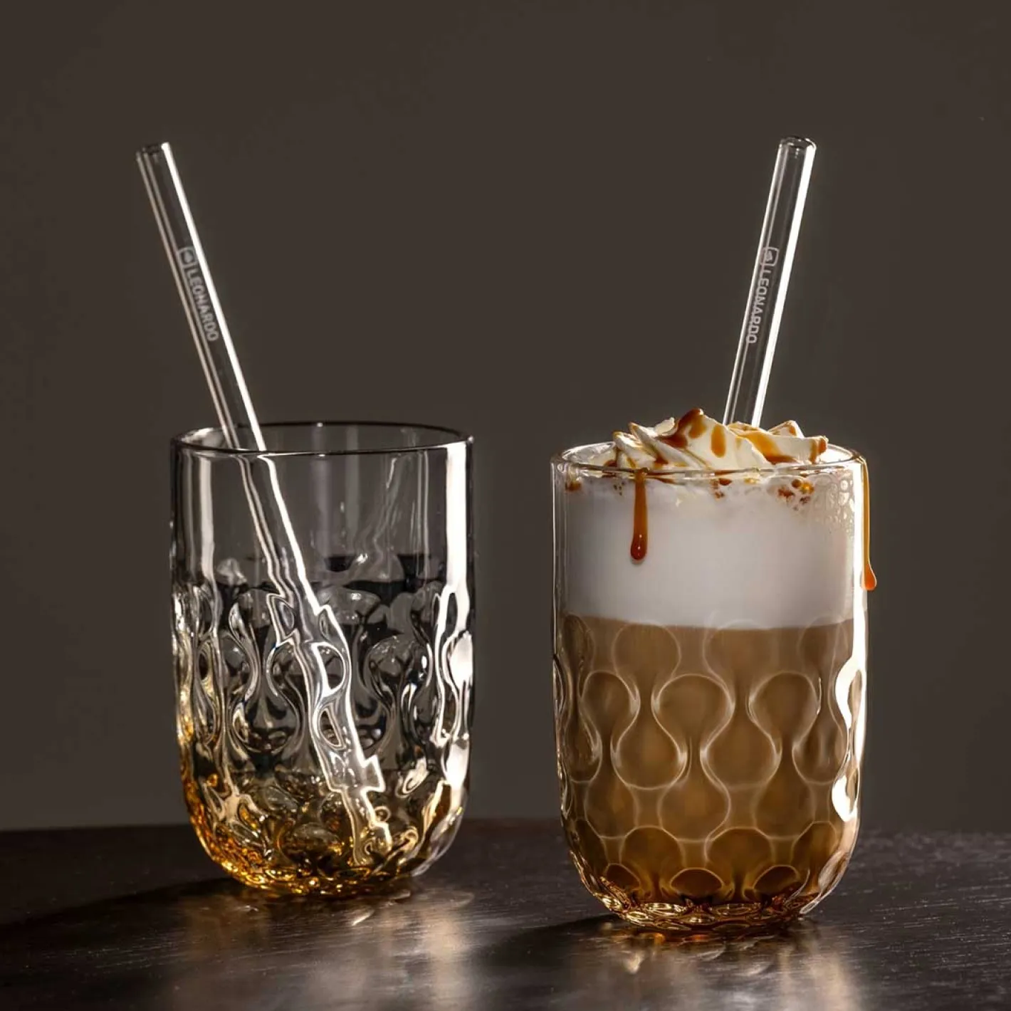 Caramel Macchiato Gläser GOCCE mit Glastrinkhalm 4-teilig*LEONARDO Outlet