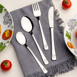 Kinderbesteck BAMBINI 4-teilig silber Krokodil, Elefant, Löwe*LEONARDO Hot