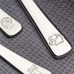 Kinderbesteck BAMBINI 4-teilig silber Krokodil, Elefant, Löwe*LEONARDO Hot