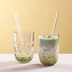 Matcha Latte Gläser GOCCE mit Glastrinkhalm 4-teilig*LEONARDO New