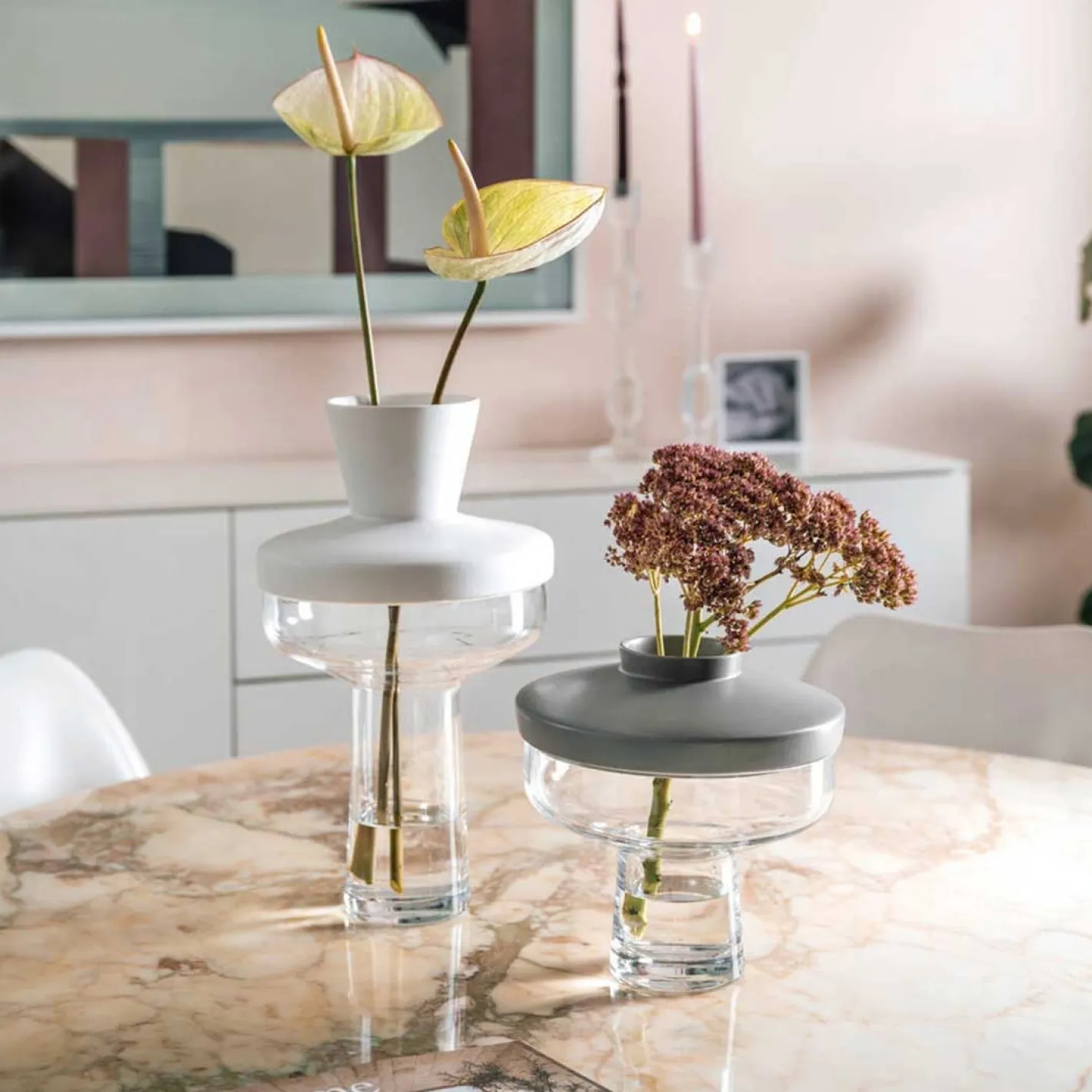 Vase RIVA mit Aufsatz 36 cm weiß*LEONARDO New